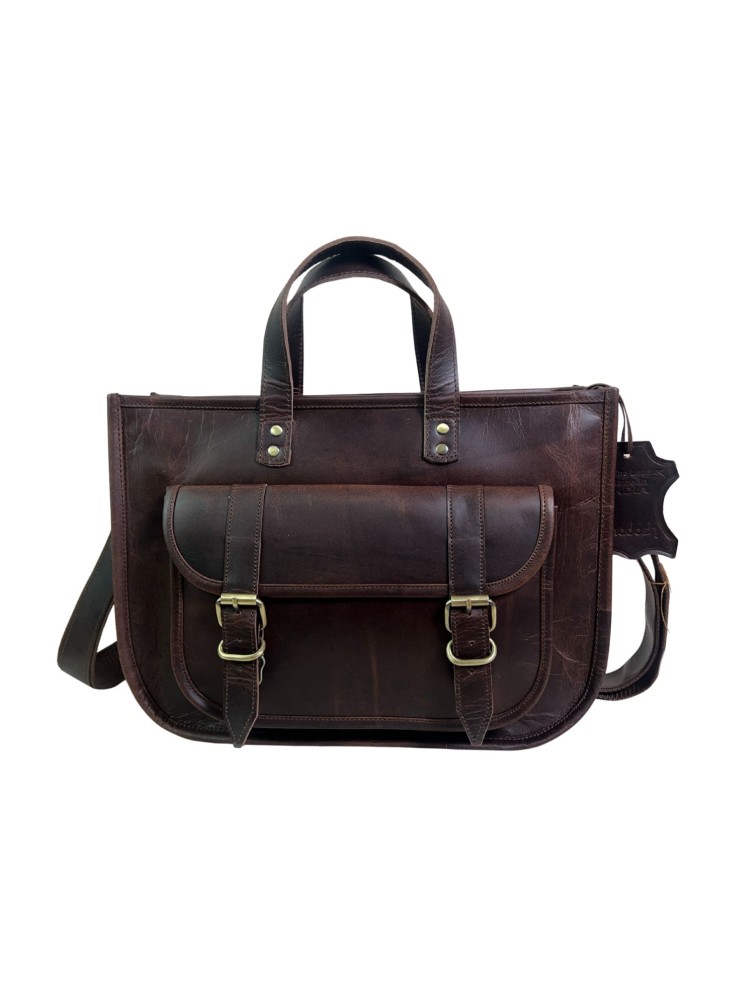 Genuine Leather Laptop Bag for Women – 15 Inch Tote & Briefcase with Shoulder Strap, Work Office Handbag, Messenger Laptop Bag– Brown