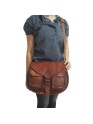 Genuine Brown Leather Women's Saddle-Style Purse Everyday Sling Handbag Crossbody Bag