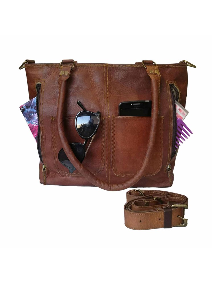 Womens Genuine Leather Brown Tote Shoulder Crossbody Handbag