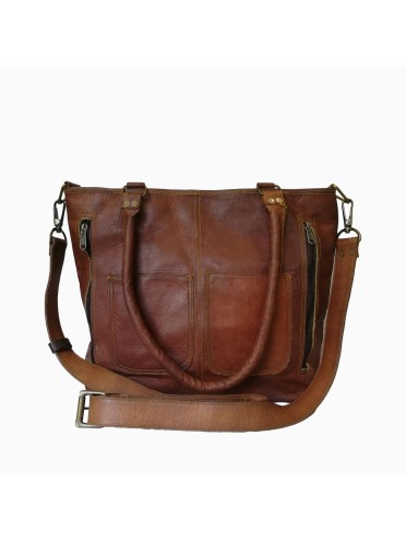 Womens Genuine Leather Brown Tote Shoulder Crossbody Handbag