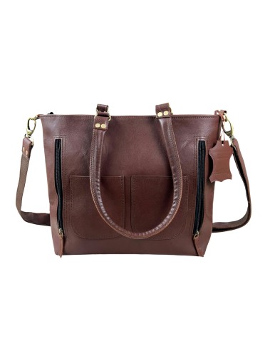 Womens Genuine Leather Brown Tote Shoulder Crossbody Handbag