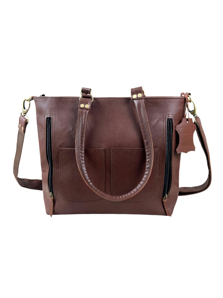 Womens Genuine Leather Brown Tote Shoulder Crossbody Handbag