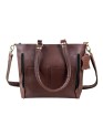 Womens Genuine Leather Brown Tote Shoulder Crossbody Handbag