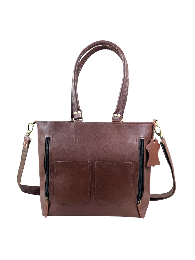Womens Genuine Leather Rustic Tote Crossbody Satchel Dark Brown Tote Bag