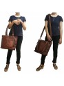 Womens Genuine Leather Brown Tote Shoulder Crossbody Handbag