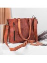 Womens Genuine Leather Rustic Tote Crossbody Satchel Dark Brown Tote Bag