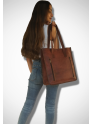 Women's Genuine Leather Brown Open Purse Tote shoulder bag 