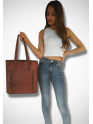 Women's Genuine Leather Brown Open Purse Tote shoulder bag 