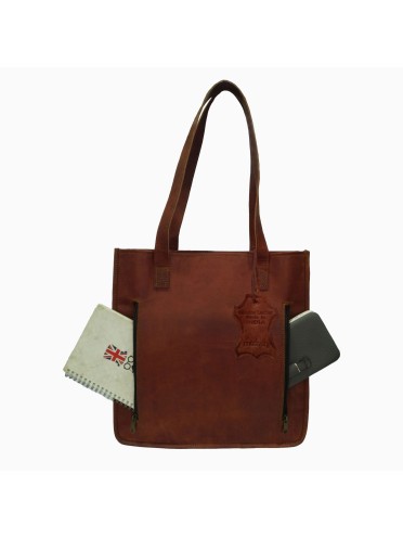 Women's Genuine Leather Brown Open Purse Tote shoulder bag 