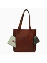 Women's Genuine Leather Brown Open Purse Tote shoulder bag 