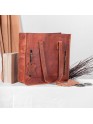 Women's Genuine Leather Brown Open Purse Tote Travel shoulder bag 