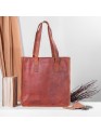 Women's Genuine Leather Brown Open Purse Tote Travel shoulder bag 