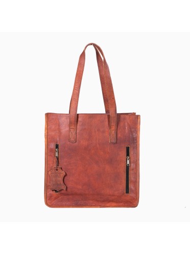 Women's Genuine Leather Brown Open Purse Tote Travel shoulder bag 