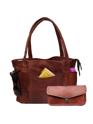 Women's Shoulder Tote Handbag With Wallet Brown Shoulder Office Handmade Bag