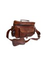 Men's Vintage Camera Messenger Bag Leather Travel Shoulder Bag for Photographer