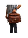 Men's Vintage Camera Messenger Bag Leather Travel Shoulder Bag for Photographer