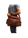 Men's Vintage Camera Messenger Bag Leather Travel Shoulder Bag for Photographer