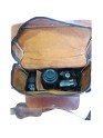 Men's Vintage Camera Messenger Bag Leather Travel Shoulder Bag for Photographer