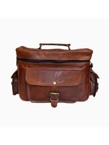 Men's Vintage Camera Messenger Bag Leather Travel Shoulder Bag for Photographer