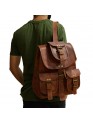 Vintage Hiking Daypack Genuine Brown Leather Shoulder Bag Travel Backpack