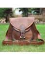 Genuine Leather Womens Sling Cross body Purse Saddle Brown Bag