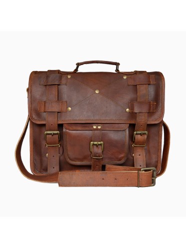 Men's Genuine Leather Brown Briefcase Laptop Crossbody Office Bag
