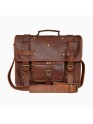 Men's Genuine Leather Brown Briefcase Laptop Crossbody Office Bag