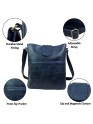 Genuine Leather Blue Crossbody Sling Bag for Women – Handcrafted Shoulder Satchel with Adjustable Strap, Magnetic & Zipper Closure – Stylish Purse for Travel, Work, Office, Daily Use