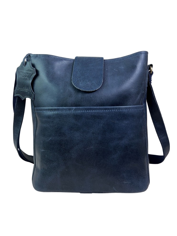 Genuine Leather Blue Crossbody Sling Bag for Women – Handcrafted Shoulder Satchel with Adjustable Strap, Magnetic & Zipper Closure – Stylish Purse for Travel, Work, Office, Daily Use