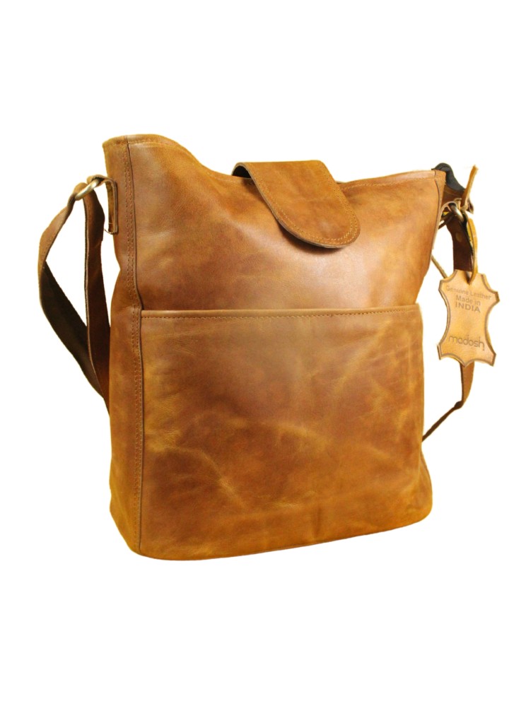 Genuine Leather Yellow Crossbody Sling Bag for Women – Handcrafted Shoulder Satchel with Adjustable Strap, Magnetic & Zipper Closure – Stylish Purse for Travel, Work, Office, Daily Use