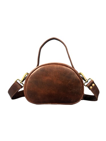 Madosh, Genuine Leather Brown Small Semi-Circle Shoulder Crossbody Bag with Top Handle Satchel Handbag for women.