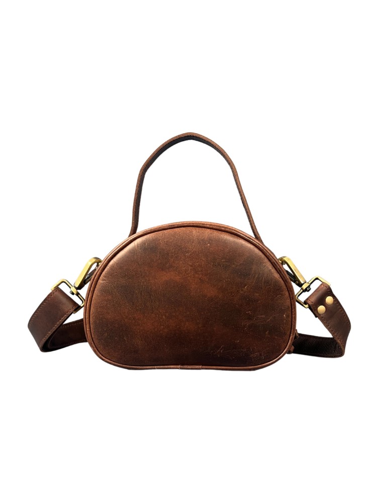 Madosh, Genuine Leather Brown Small Semi-Circle Shoulder Crossbody Bag with Top Handle Satchel Handbag for women.