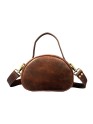 Madosh, Genuine Leather Brown Small Semi-Circle Shoulder Crossbody Bag with Top Handle Satchel Handbag for women.