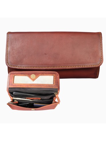 Women's Purse Genuine Leather Small Clutch Daily Brown Wallet
