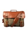 Madosh Genuine Brown Leather  Canvas Laptop Men’s Briefcase Side Crossbody Office Shoulder Business Messenger Laptop Handbag for men