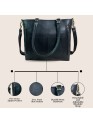 Madosh Women's Genuine Leather Tote Bag | Multi-Pocket Shoulder Bag | Adjustable & Detachable Strap | Elegant Everyday Handbag for Work & Travel (Black)