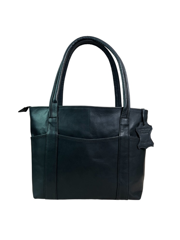 Genuine Leather Tote Bag for Women – Large Shoulder Handbag with Multiple Pockets | Work, Laptop & Travel Purse | Stylish Classic Bag for Office, Casual, Business, Gift (Black)