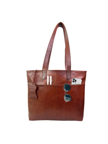 Brown Genuine Leather Tote Bag for Women - 15 inch Laptop Work Bag Shoulder Handbag & Purse with Multiple Pockets