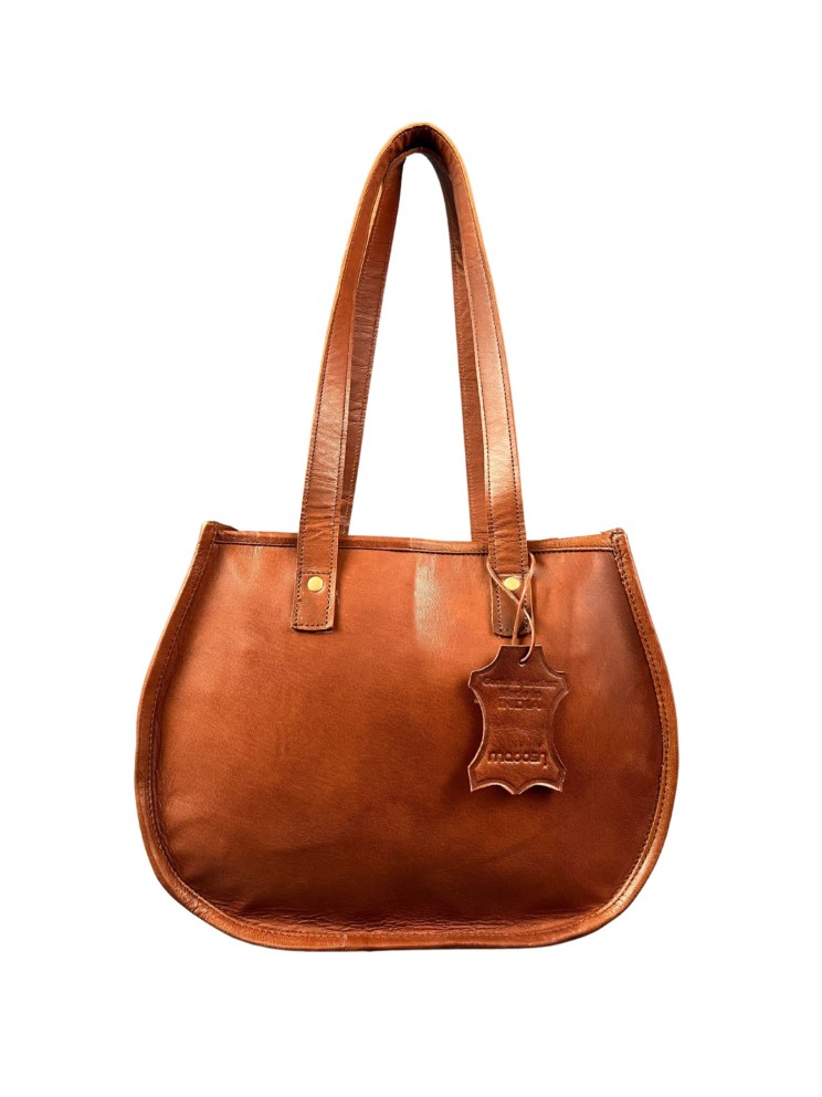 Madosh, Genuine Leather Classic Brown Half Moon Shoulder Tote Style Fashion Sleek Everyday Handbag Purse for Women
