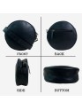 Madosh Stylish Round Crossbody Bag for Women – Small Circular Genuine Leather Purse with Adjustable Strap Black Side Shoulder Fashion Handbag