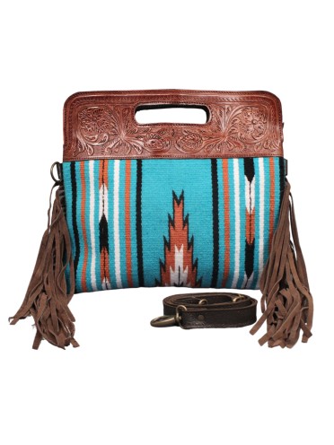 Madosh, Western Style Tote Bag for Women Bohomian Turquoise Aztec Embossed Crossbody Purse Saddle Slingbag