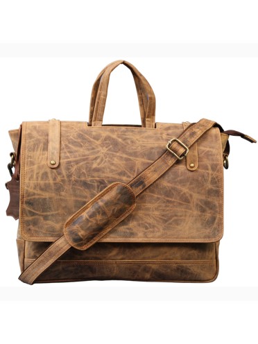 Men's Briefcase Office Bag Genuine Buffalo Leather Messenger Bag Laptop Work Bag