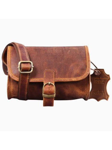 Women's Buffalo Hide Small Round Brown Shoulder Crossbody Bag Girls Sling Purse