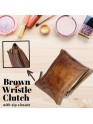 Women's Zipper Wristlet Bag Buffalo Leather Clutch Travel Pouch Carryall Wallet