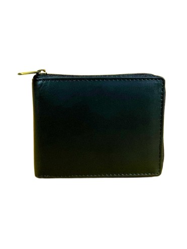 Madosh Genuine Leather Men's Wallet Black Bifold Purse | RFID Protected | Cards Holder Coin Pocket | Zip Closure for Safety