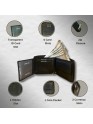 Madosh Genuine Leather Men's Wallet Black Bifold Purse | RFID Protected | Cards Holder Coin Pocket | Zip Closure for Safety