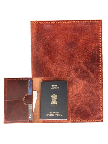 Passport Holder Buffalo Hide Travel Wallet Card ID Brown RFID Blocking Cover