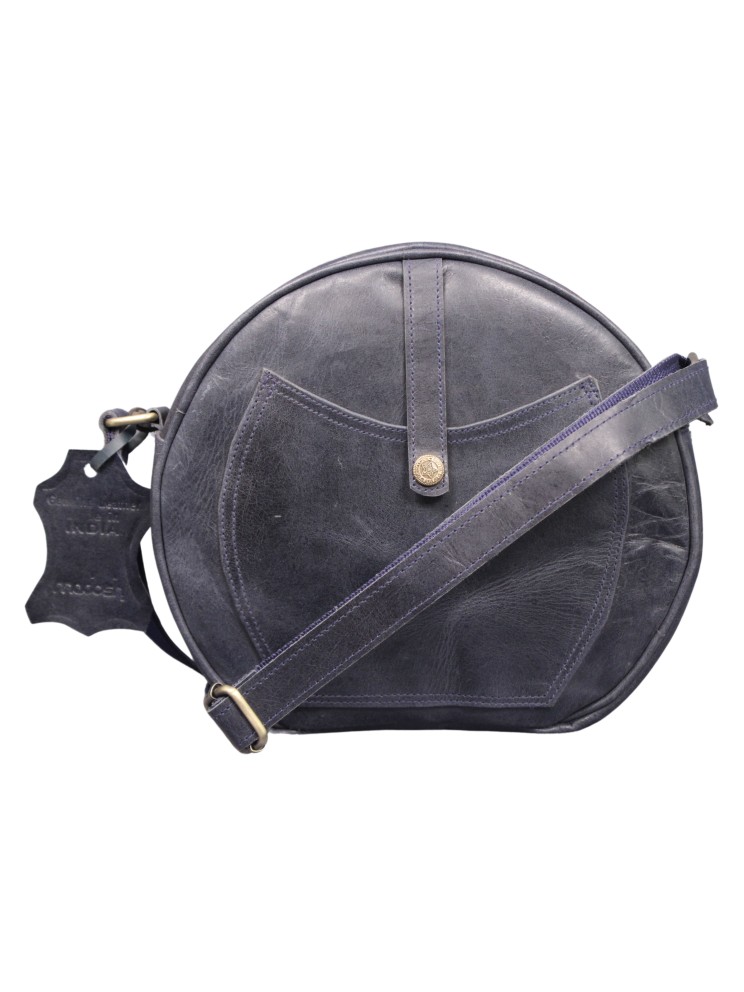 Crossbody Purse Buffalo Leather Hobo Women Semi Circle Zipper Blue Bag