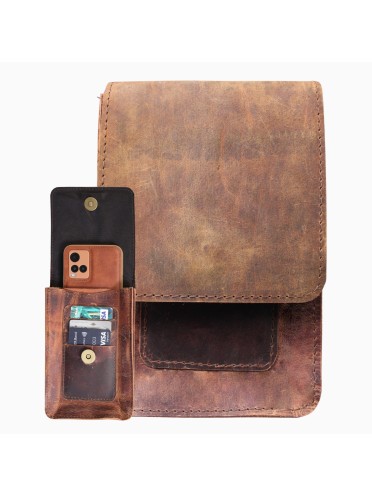 Genuine Buffalo Leather Mobile Wallet Unisex Phone And Card Holder Brown Cover