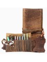 Pencil Roll-Up Holder Genuine Leather Pen Case Brush Pouch Handcrafted Organizer